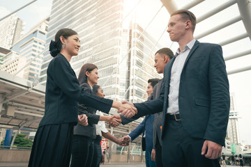 group of hand shake from business peoples after agreement
