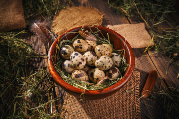 Quail eggs in a bowl