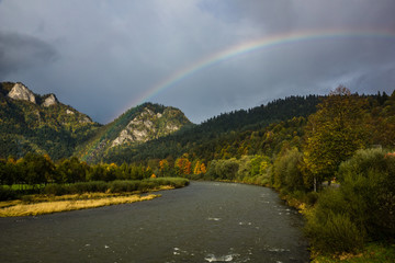 Rainbow over Dunajec river in Pieniny mountains at autumn, Poland © Artur Bociarski