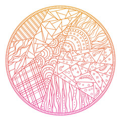 Patchwork pattern. Abstract eastern pattern. Hand drawn texture with circle patterns on isolation background. Design for spiritual relaxation for adults. Line art creation. Print for polygraphy