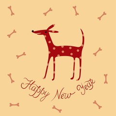 New year Christmas design happy dog polka dot vector illustration postcard
