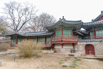 Fototapeta na wymiar wooden pagodas in the park of seoul city in korea in winter