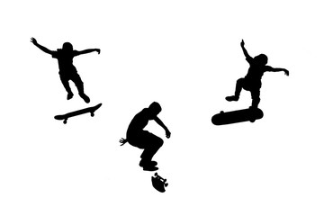 Silhouettes  friend group of skateboarder on white background.