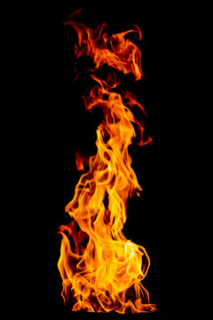 Fire flame isolated on black isolated background - Beautiful yellow, orange and red and red blaze fire flame texture style.