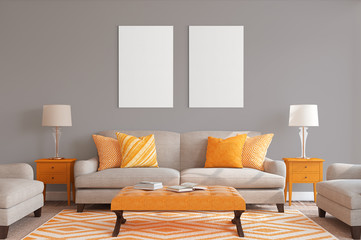 White isolated posters with black frame mockup