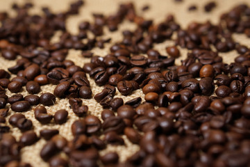 Coffee beans on sackcloth