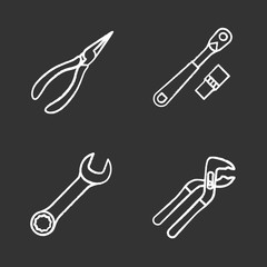 Construction tools chalk icons set