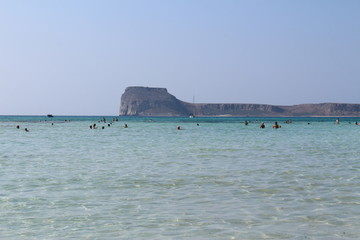 A beautiful view of blue Balos lagoon and beach in Crete Island, Greece.