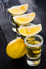 Tequila drink served in glasses with lime and salt