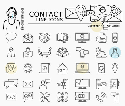 Contact line icons with minimal nodes and editable stroke width and style