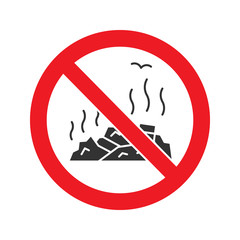 Forbidden sign with garbage dump glyph icon