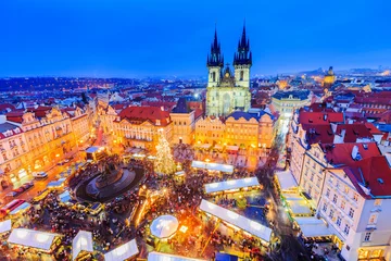 Fotobehang Praag, Tsjechië. Kerstmarkt. © SCStock