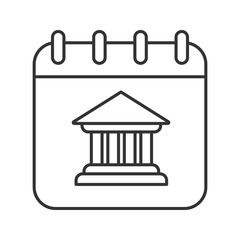 Calendar page with bank building linear icon
