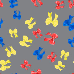 Seamless pattern with colorful bows on a gray background. Vector illustration.