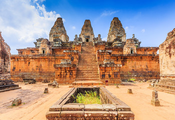 Angkor, Cambodia. Pre Rup temple. The cistern and central towers.
