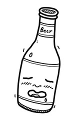 beer bottle cartoon / vector and illustration, black and white, hand drawn, sketch style, isolated on white background.