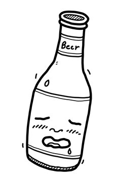 beer bottle cartoon / vector and illustration, black and white, hand drawn, sketch style, isolated on white background.
