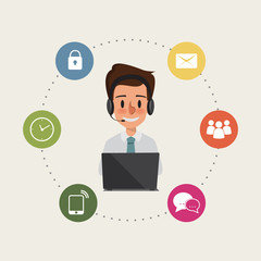 business man to customer service infographic. people ing call center working.