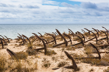 Natural Cemetery of Marine Anchors at Barril Beach, Portugal