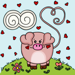 Cute love pig in the garden