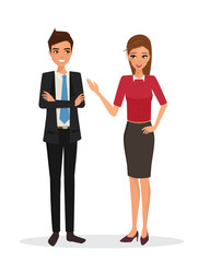 Business man and business woman talking character.