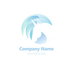 Logo with a unicorn for your company. Pegasus Icon. Gradient flat illustration. 