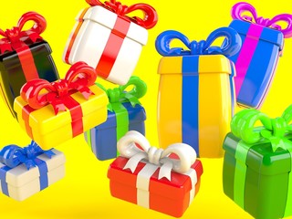 Gifts on yellow background