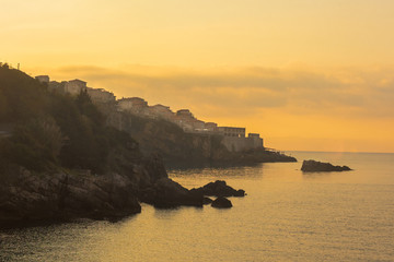 Montenegro, city of Ulcinj, the month of October, the Adriatic coast, dawn, view of the old fortress.