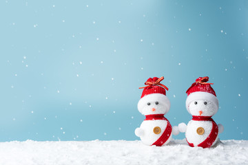 Snowman on snow. Christmas decoration. Winter