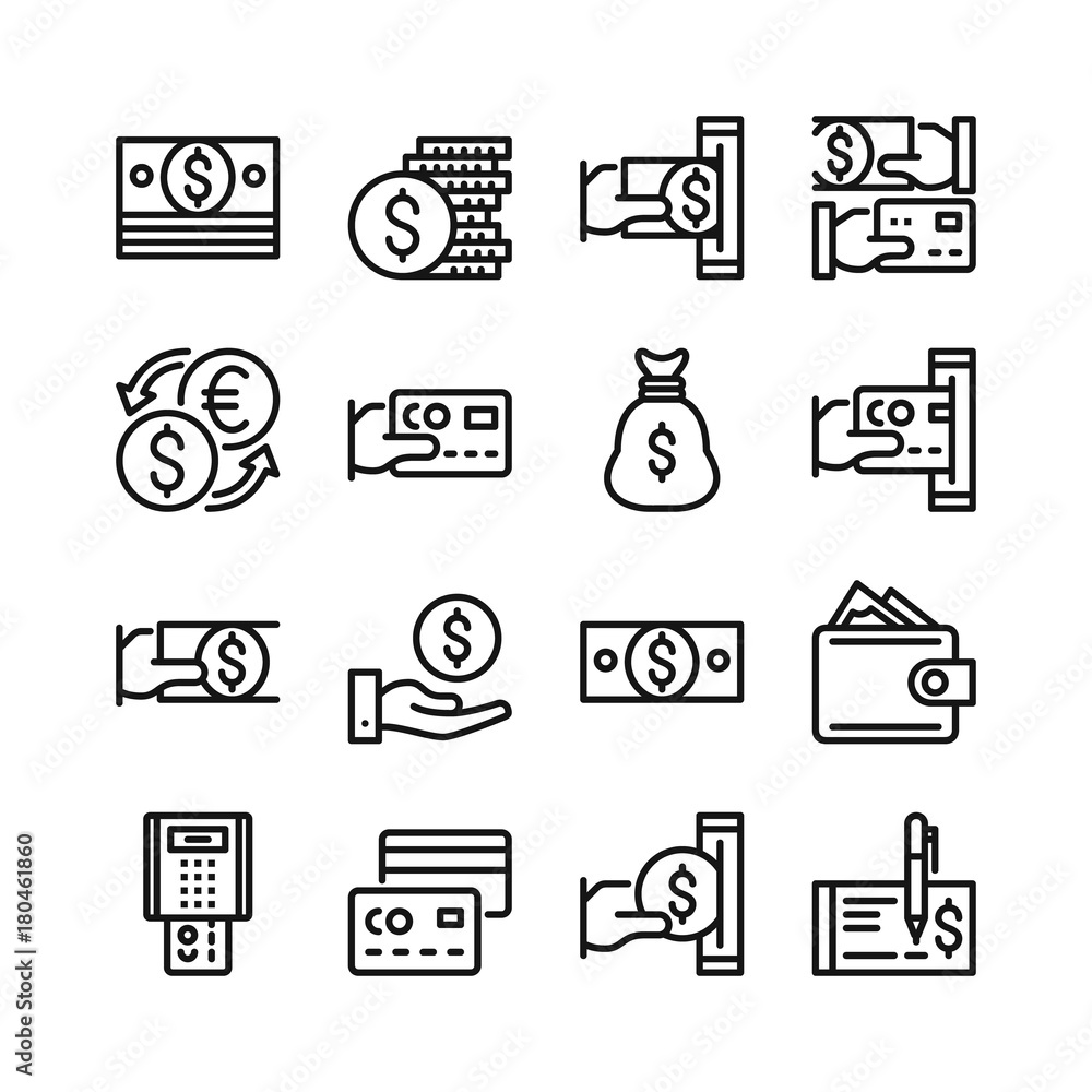 Aufkleber money line icons set. 48x48 px. modern graphic design concepts. simple outline elements collection. 