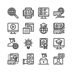Online education line icons set. 48x48 px. E-learning, elearning, distance education concepts. Modern graphic design. Simple stroke outline elements collection. Pixel perfect. Vector line icons
