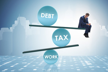 Businessman in debt and tax business concept
