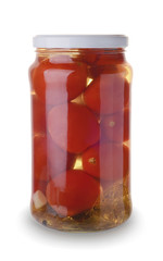 Tomatoes  in a glass jar isolated