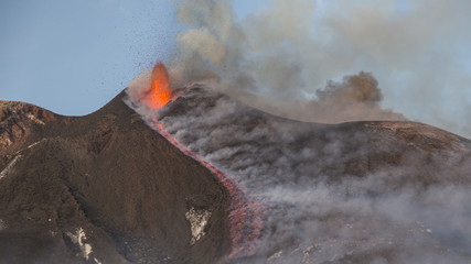 Eruption of Etna Volcano in Sicily,Italy