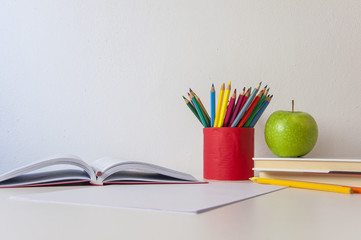School supplies on white background
