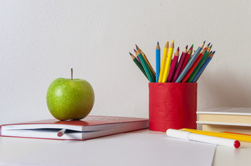 School supplies on white background