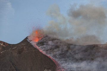 Eruption of Etna Volcano in Sicily,Italy