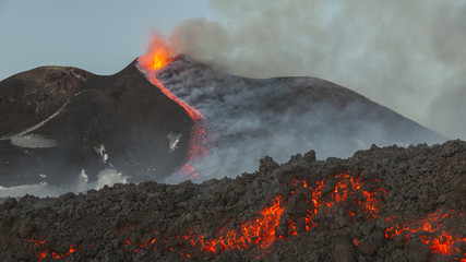 Eruption of Etna Volcano in Sicily,Italy