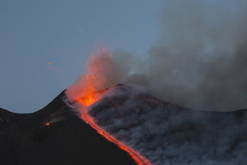 Eruption of Etna Volcano in Sicily,Italy