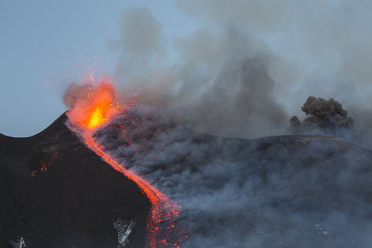 Eruption of Etna Volcano in Sicily,Italy