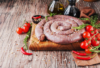 raw beef sausages, selective focus