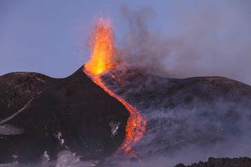 Eruption of Etna Volcano in Sicily,Italy