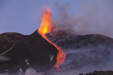Eruption of Etna Volcano in Sicily,Italy