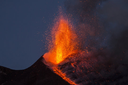 Eruption of Etna Volcano in Sicily,Italy