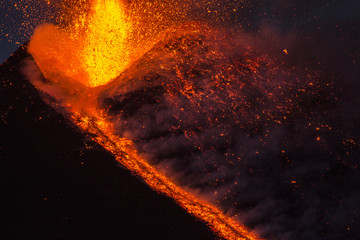 Eruption of Etna Volcano in Sicily,Italy