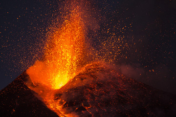 Eruption of Etna Volcano in Sicily,Italy