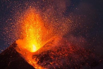 Eruption of Etna Volcano in Sicily,Italy