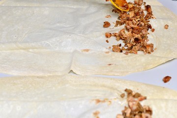 Chef prepares shaurma doner, concept restaurant fast food