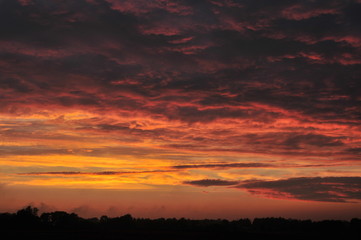 Sunset sky, Red and orange clouds