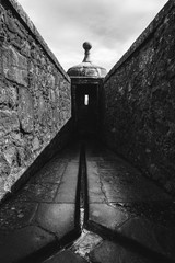 Black and white symmetrical image of one of the Bartizans at Stirling Castle, Scotland